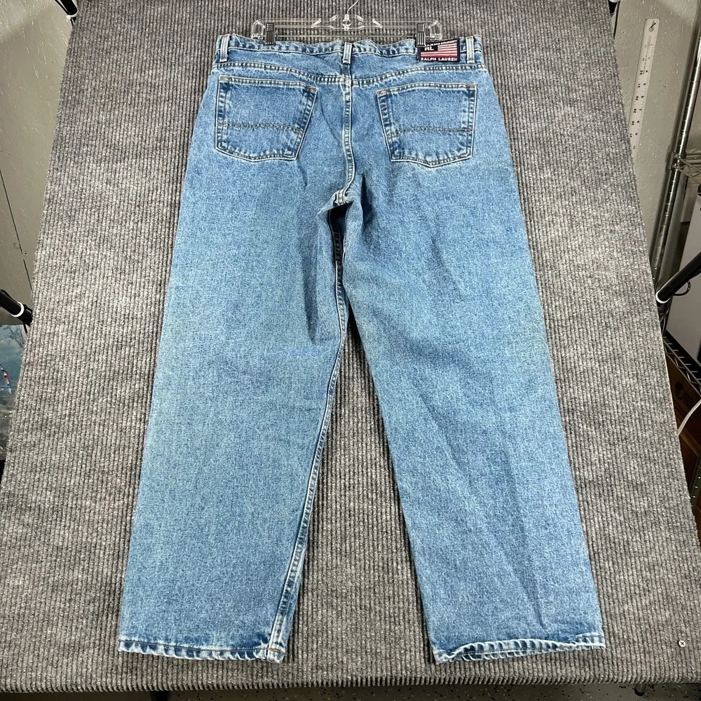 Vintage Polo‎ Ralph Lauren Jeans Mens 38x30 Blue Denim Baggy Wide Leg Loose Fit